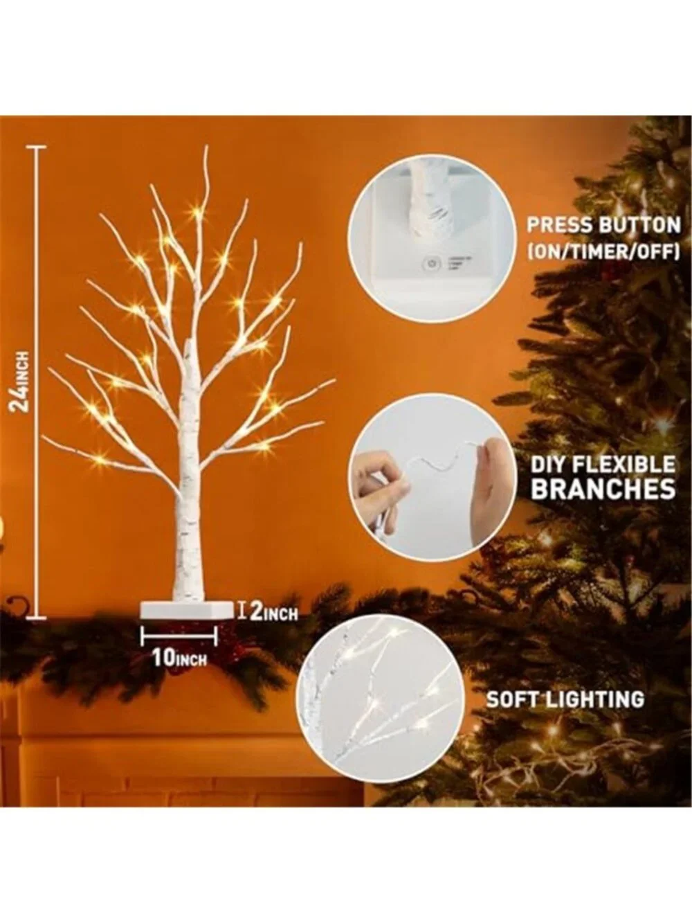 LED Birch Tree Tabletop Decor 4Pack Lighted Artificial Trees Holiday Centerpiece
